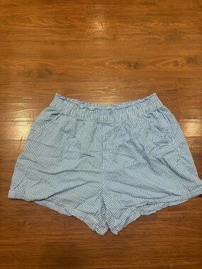 aerie Light Blue Gingham High-Waist Shorts